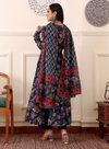Navy Blue Colour Rayon Print Kurti With Pant And Dupatta Bulk Orders In India Aaradhna 2036